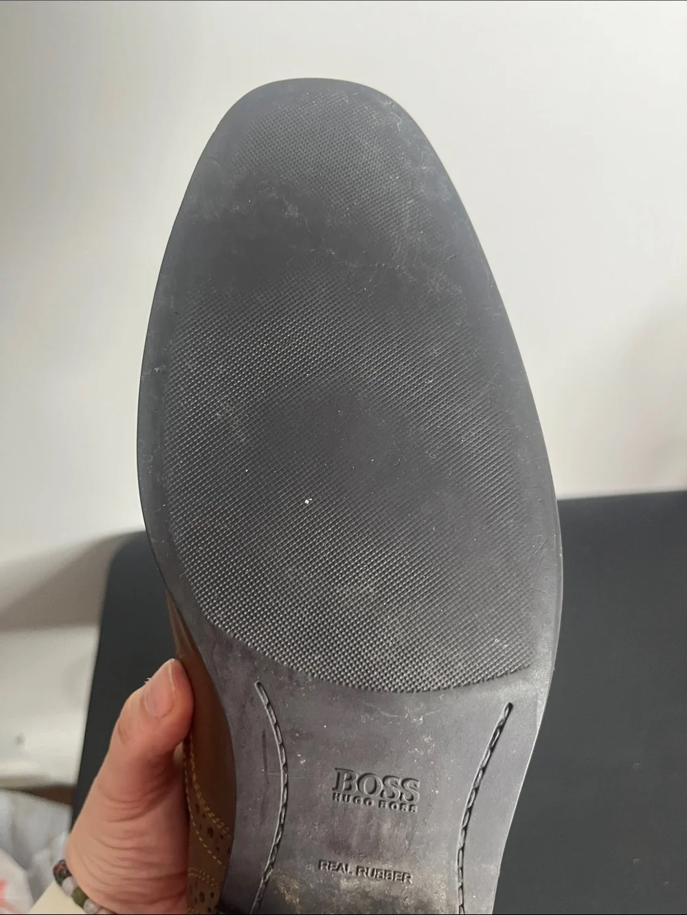Hugo Boss Tan Leather Wingtip Lace-Up Dress Shoes
